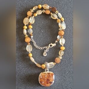 Barse Raw Citrine 925 Silver Handcrafted Necklace High Quality Jewelry BARSE